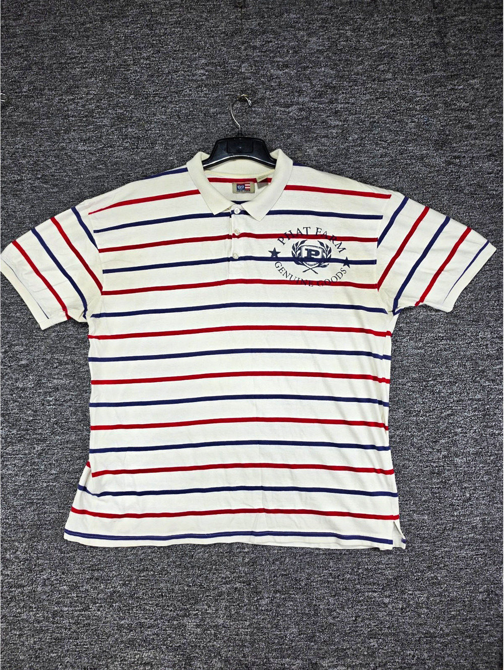 Vtg Phat Farm White/Red/Blue Striped Knit Logo Polo Shirt SS Men’s Big & Tall 3X